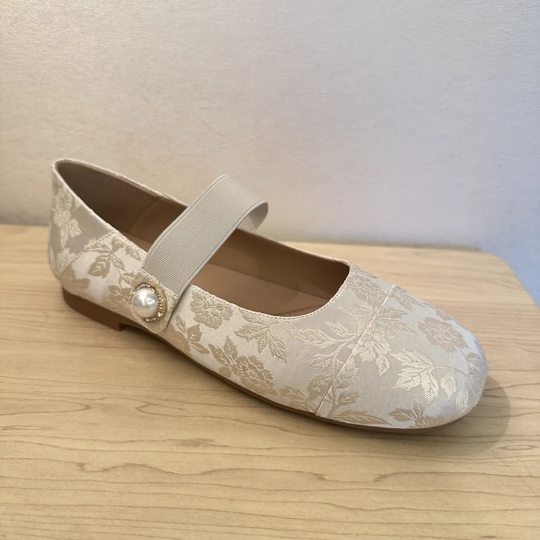 意尔康24春绸缎提花一字带平底玛丽珍鞋S463GA38360U