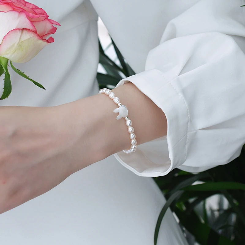 4-5mm淡水珍珠手链猫咪兔子弹力绳气质（非基地发不带证书）SL4500