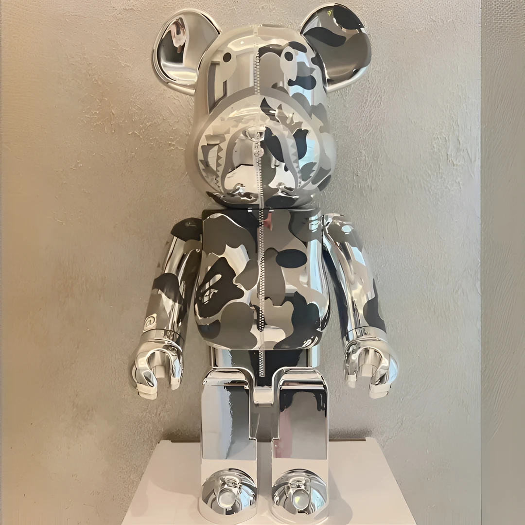 祖国积木熊暴力熊电镀bape迷彩鲨鱼头银色bearbrick1000%潮玩