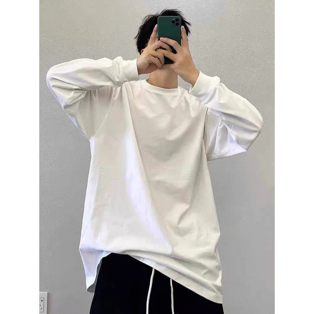 320g重磅纯棉长袖t恤男春秋美式潮牌大码圆领纯白色休闲内搭上衣