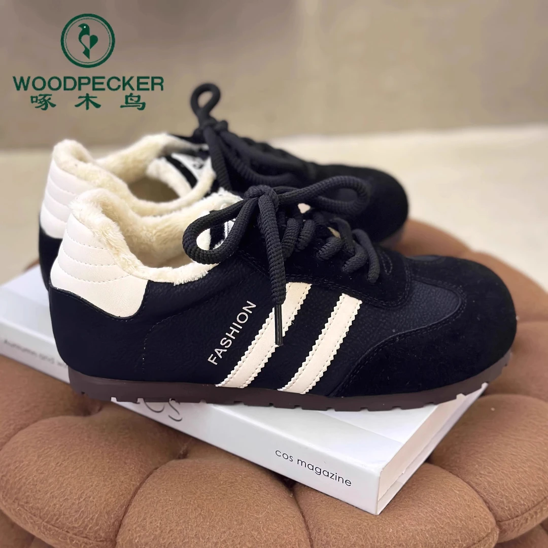 啄木鸟踩屎感德训鞋女新款冬季加绒勃肯鞋丑萌运动鞋毛毛阿甘鞋子