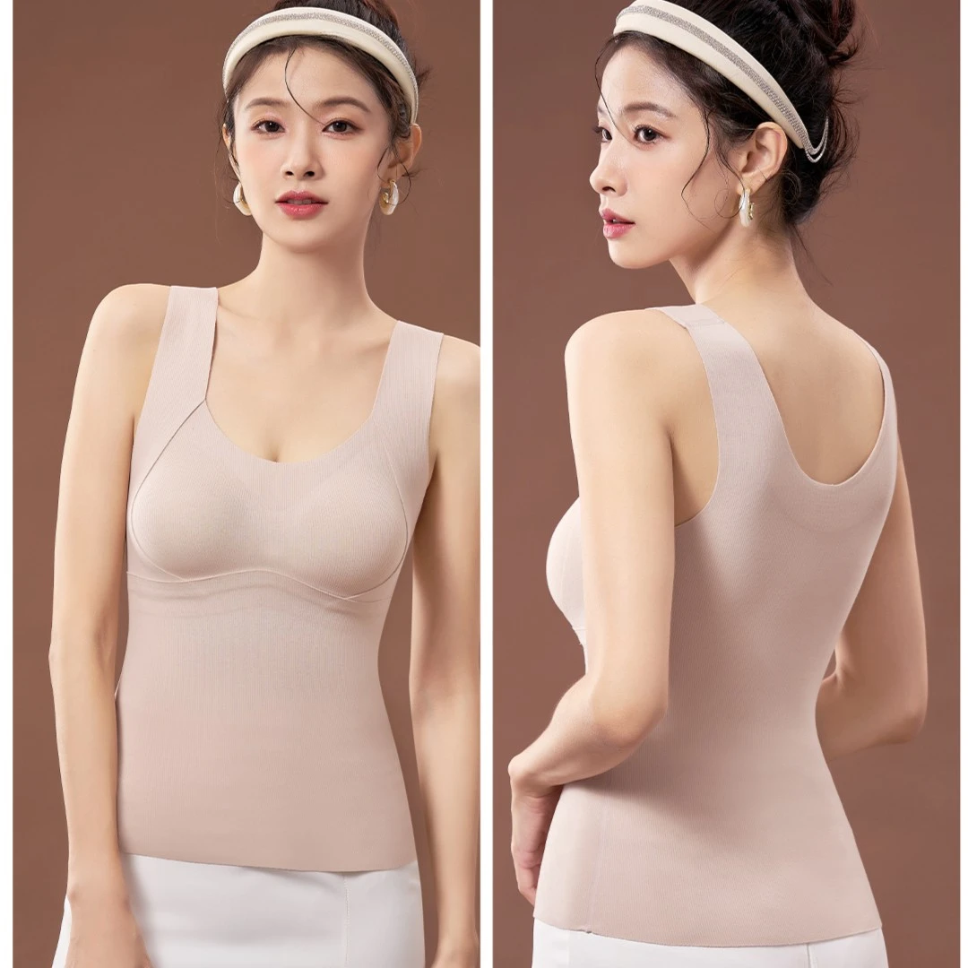 季梵萱上新背心一体式带胸垫内搭吊带无钢圈保暖亲肤暖绒磨毛加厚