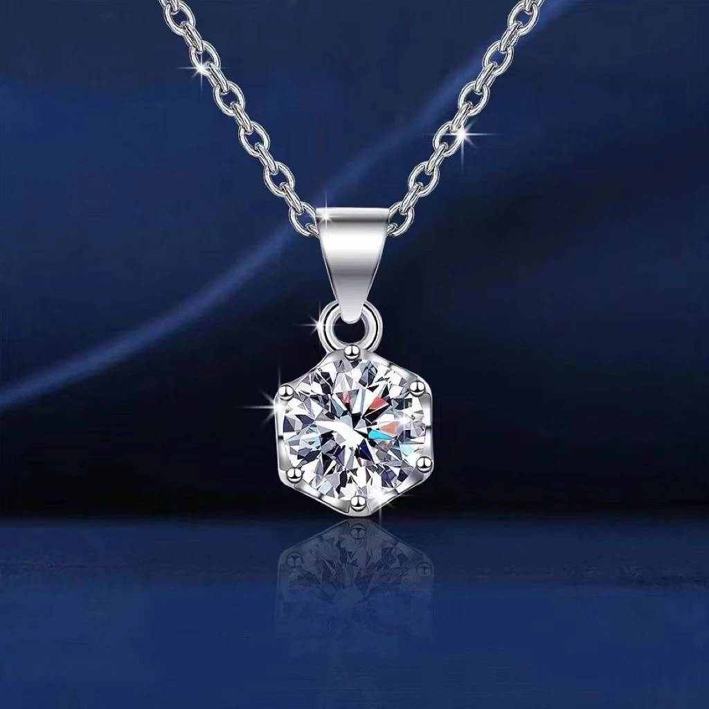 铜合金合成锆石项链 吊坠经典六爪锆石女项链