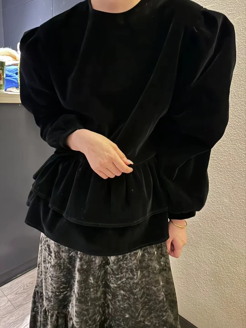 韩国东大门2024秋冬新款时尚气质丝绒泡泡袖长袖衬衫女休闲宽松