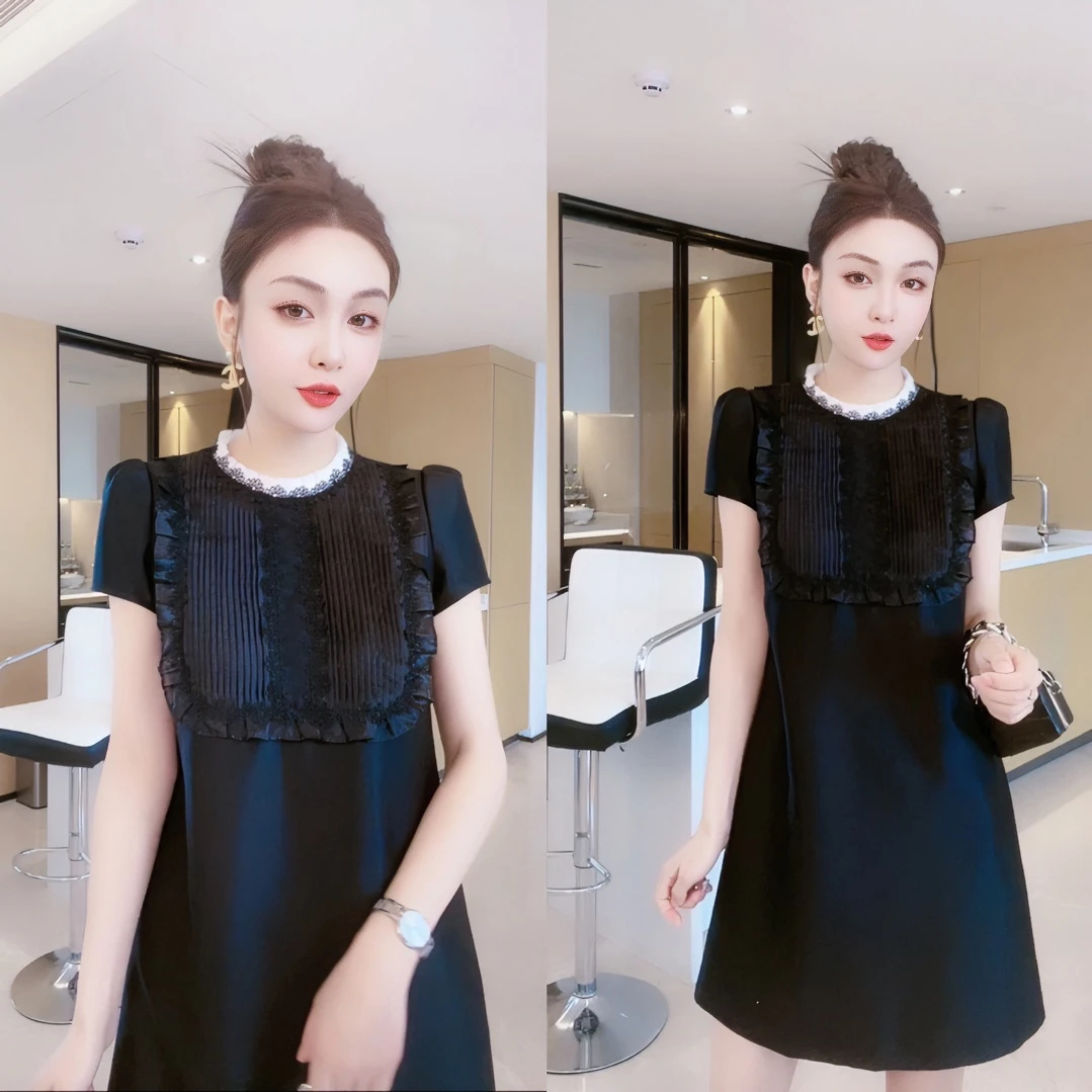 M9A83621-小黑裙新款女夏小众定制气质短袖连衣裙时尚潮