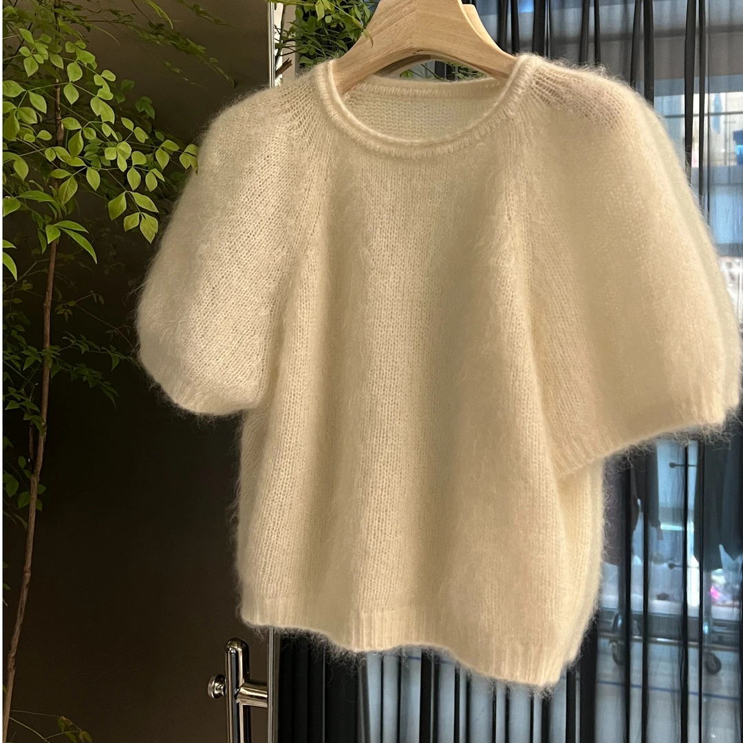 {沈多金~studio}工厂店早秋新款圆领时尚纯色网红毛衣短袖167