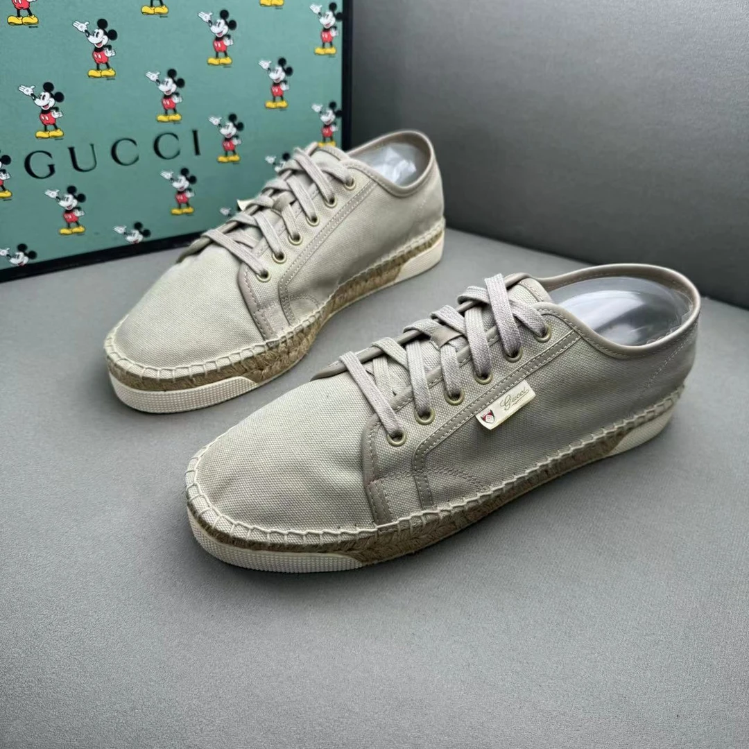 95新 GUCCI/古驰 乌木色编织百搭舒适系带休闲板鞋渔夫鞋 41码