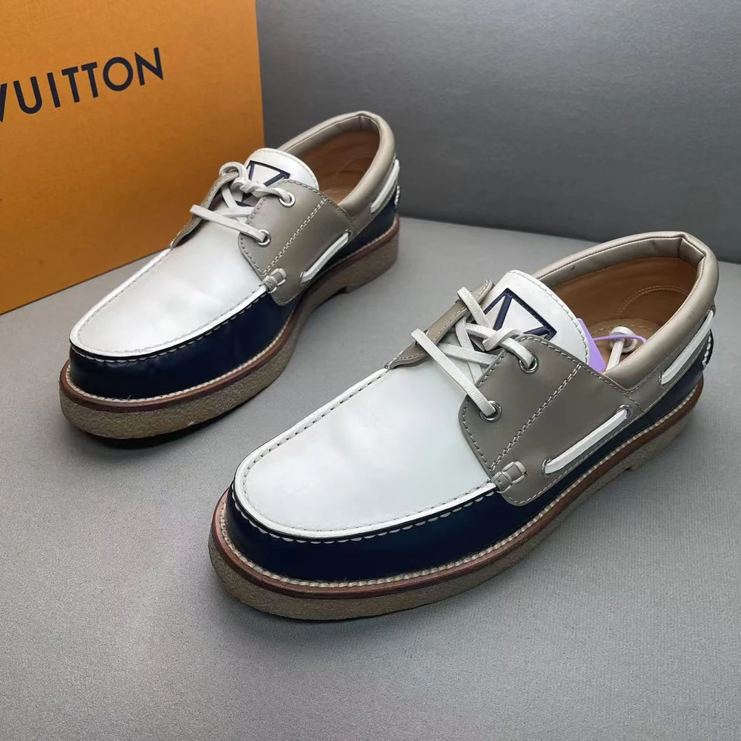 95新 LouisVuitton/路易威登 白色系带时尚百搭正装皮鞋 40.5码