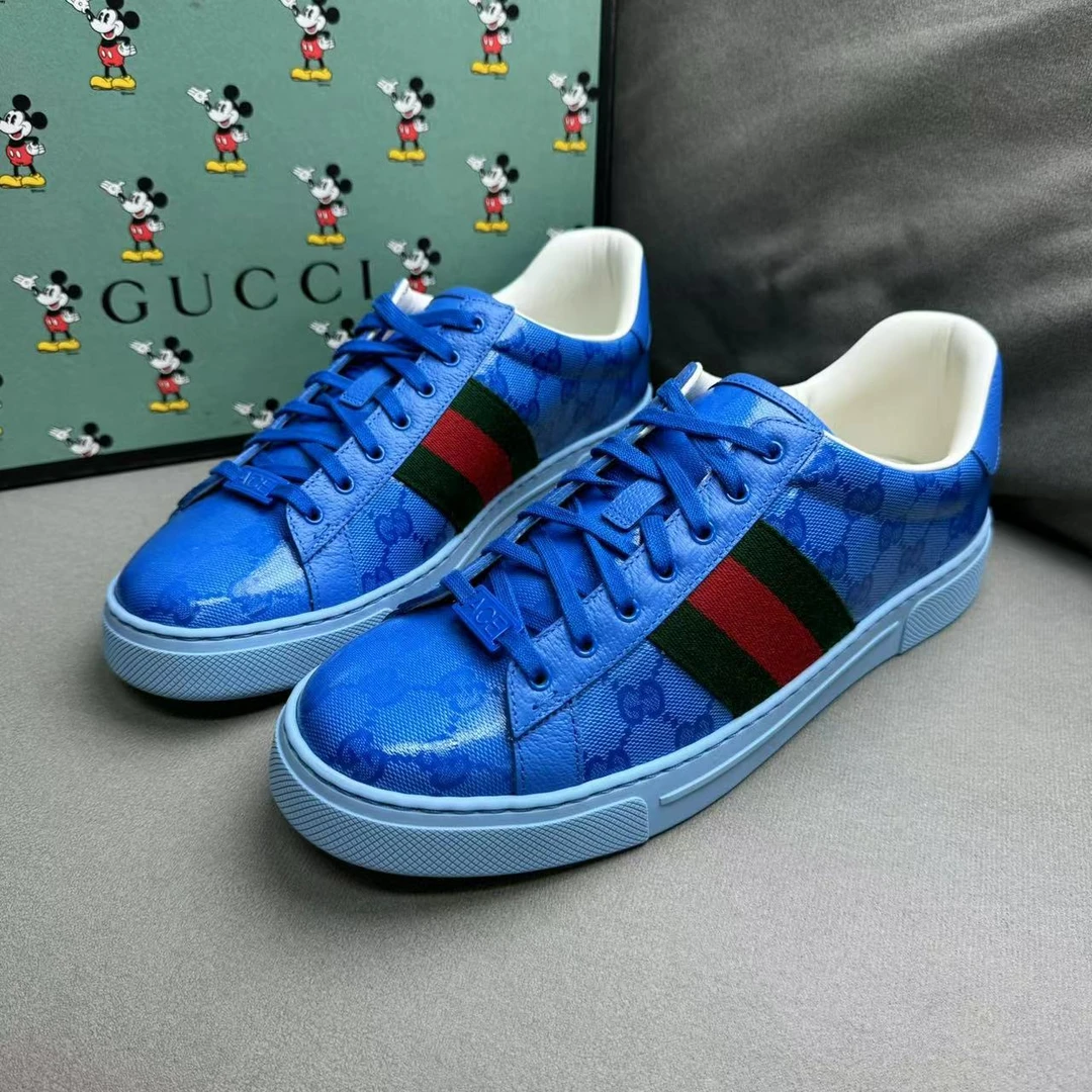 GUCCI/古驰男士百搭蓝色双G老花满印休闲板鞋 41/42.5码/全新福利