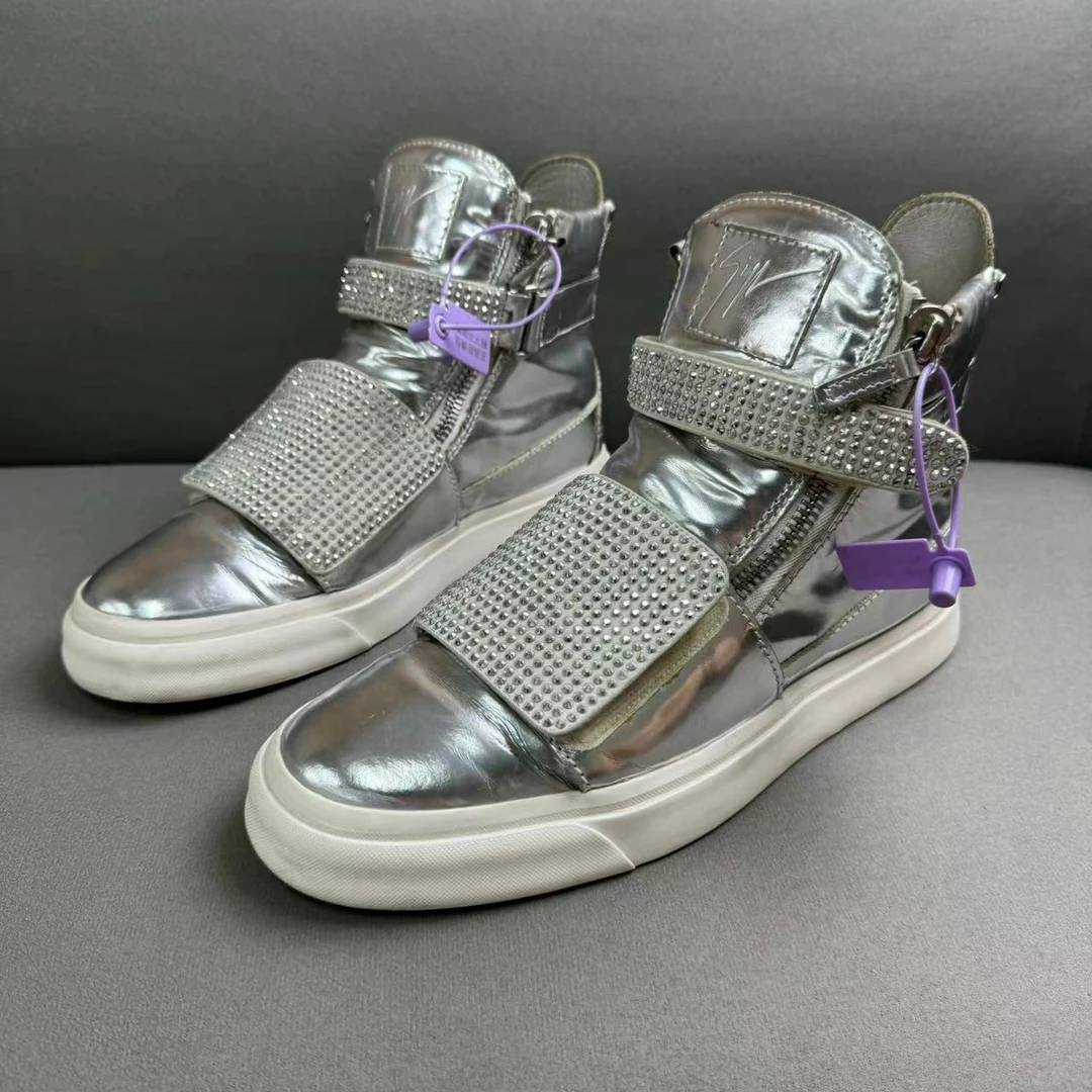 GiuseppeZanottiGZ银色亮面时尚休闲百搭高帮潮流板鞋41码/95新/