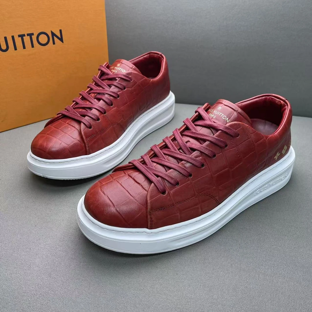 95新 LouisVuitton/路易威登 红色经典鳄纹时尚百搭松糕鞋 39.5码