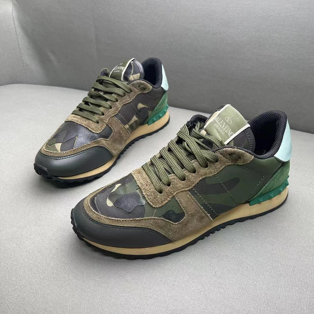 90新 Valentino/华伦天奴 迷彩色麂皮拼接时尚百搭运动鞋 38码