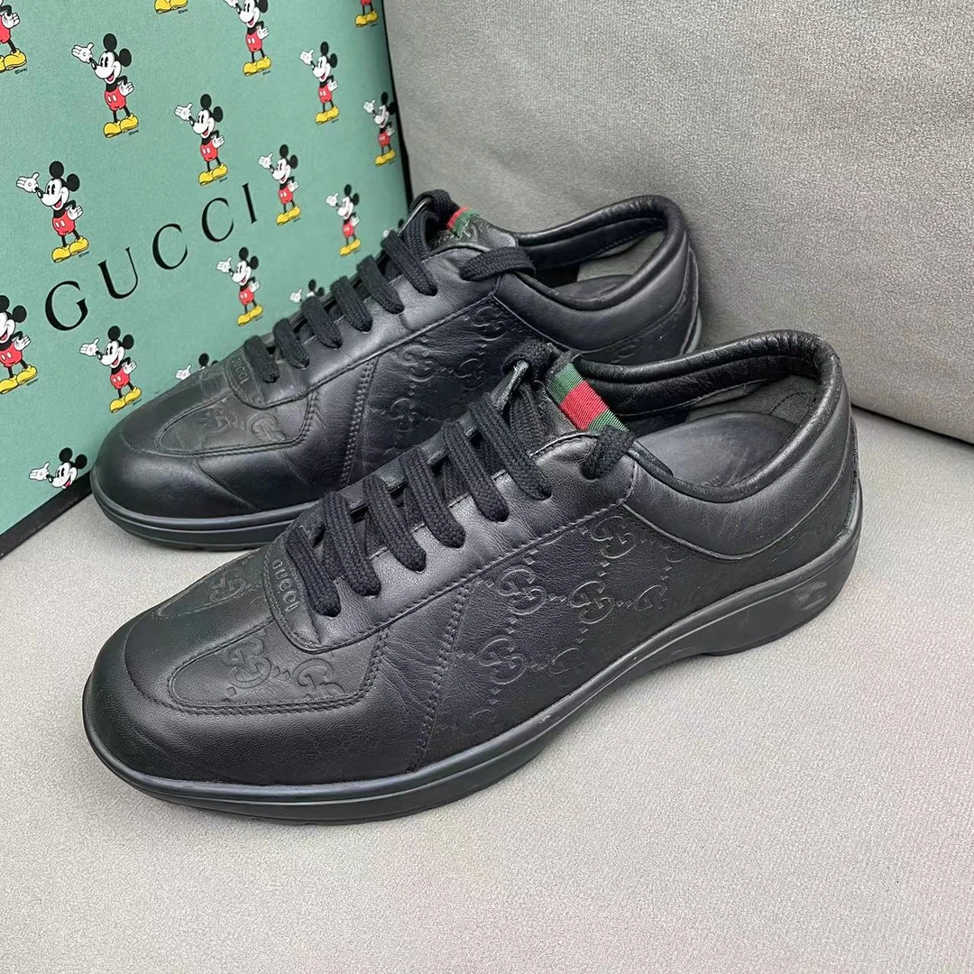 GUCCI/古驰黑色双G老花满印时尚百搭运动鞋 40.5码/96新