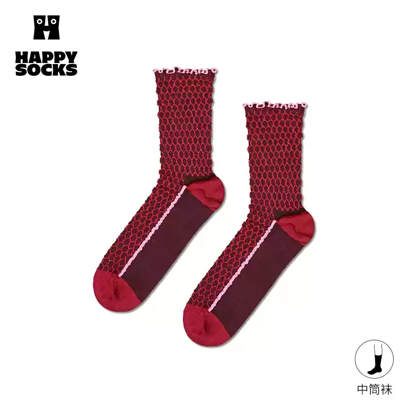 HappySocks【24秋新品】袜子女士木耳边袜子中筒袜ins堆堆袜