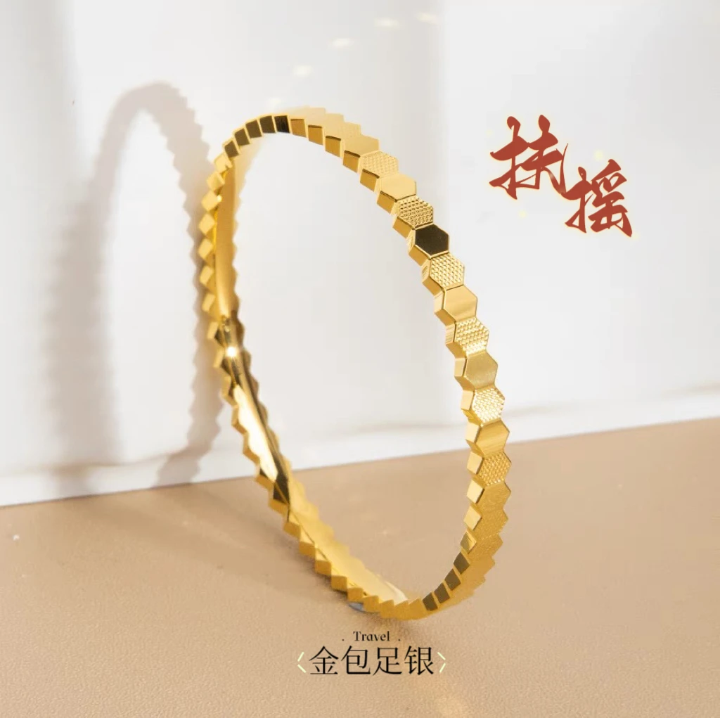 足银手镯 「小志专属」时尚包金工艺蜂巢手镯