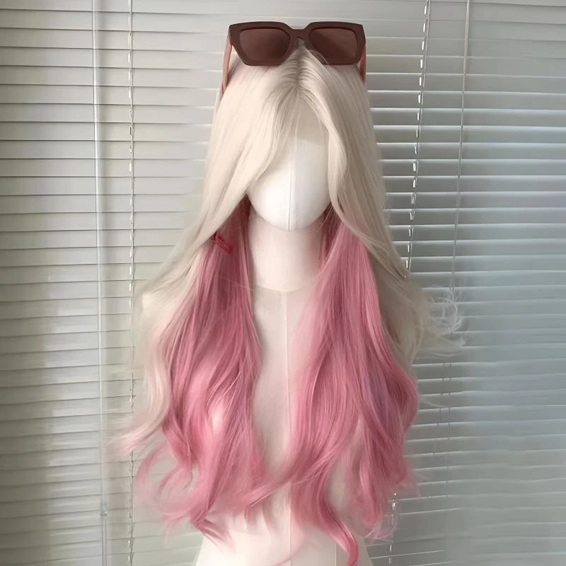 【微醺蜜桃】假发女长发蕾丝纯欲少女蜜桃粉渐变长卷发仿真全头套