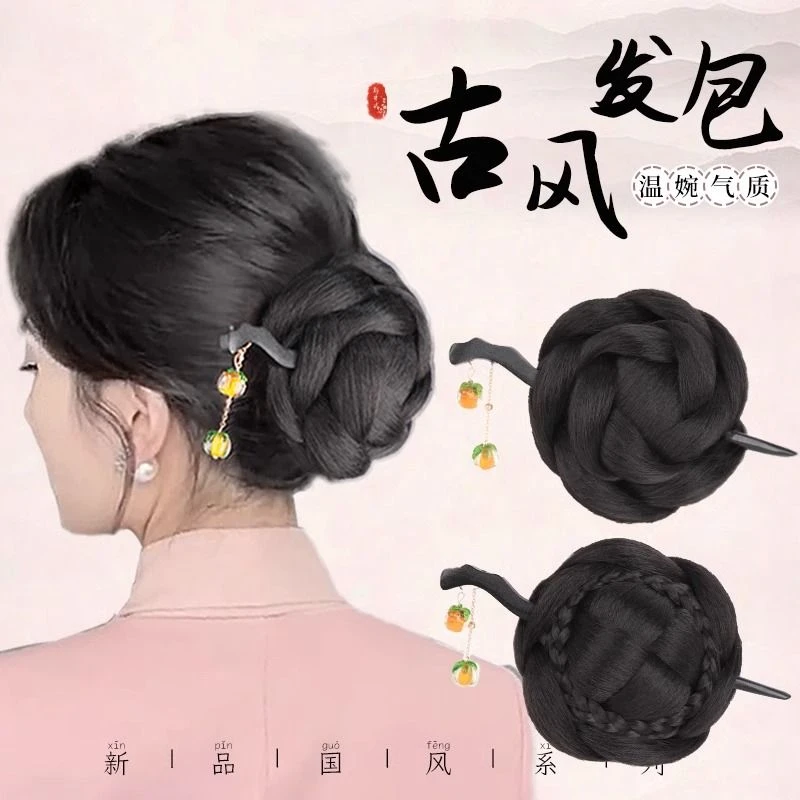 丸子头假发花苞头发簪盘发后脑勺垫发包汉服古风旗袍发髻假发包