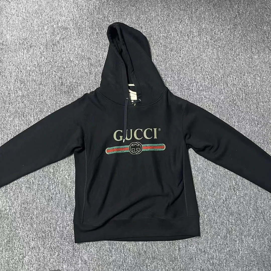 【聚星甄选】GUCCI/古驰男士黑色长袖时尚经典印花连帽衫L码jxsc132