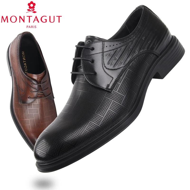 梦特娇皮鞋2025夏季新款商务正装男鞋英伦风真皮透气镂空皮凉鞋男