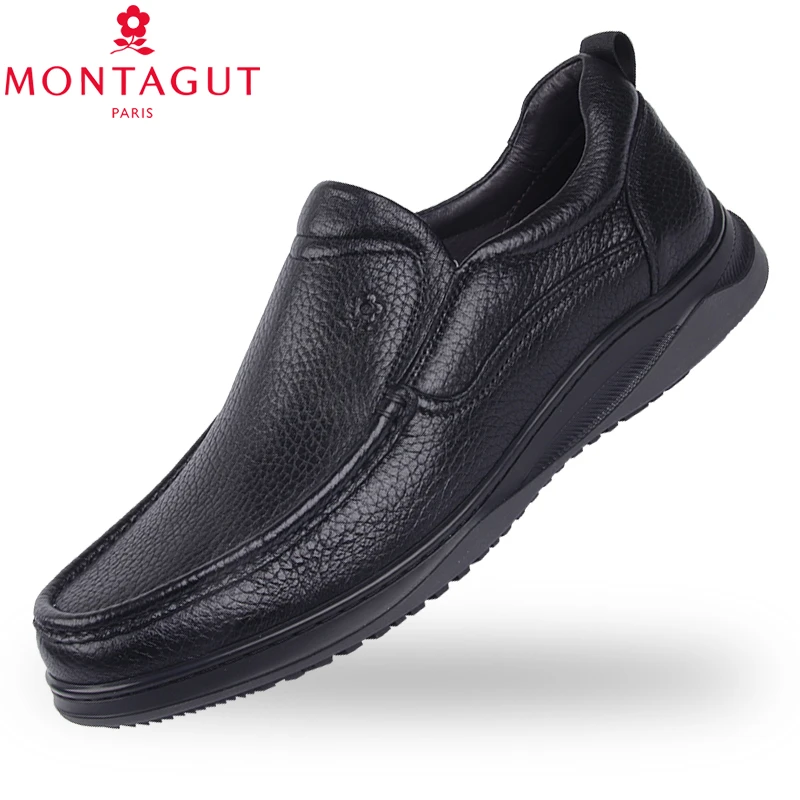 Montagut/梦特娇男鞋厚底休闲软羊皮皮鞋男软底微空调一脚蹬皮鞋