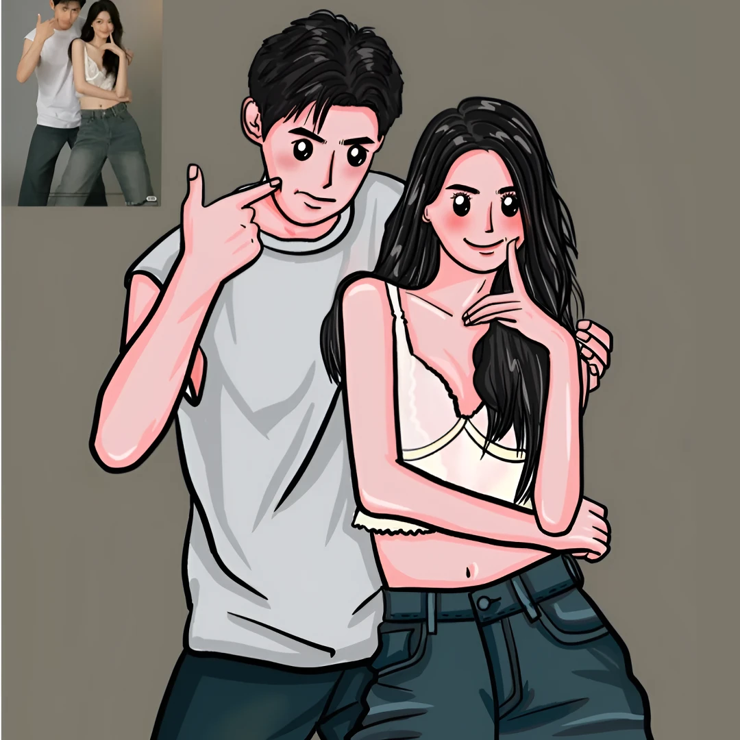 【豆眼风】手绘私人定制情侣闺蜜装饰画惊喜礼物成品