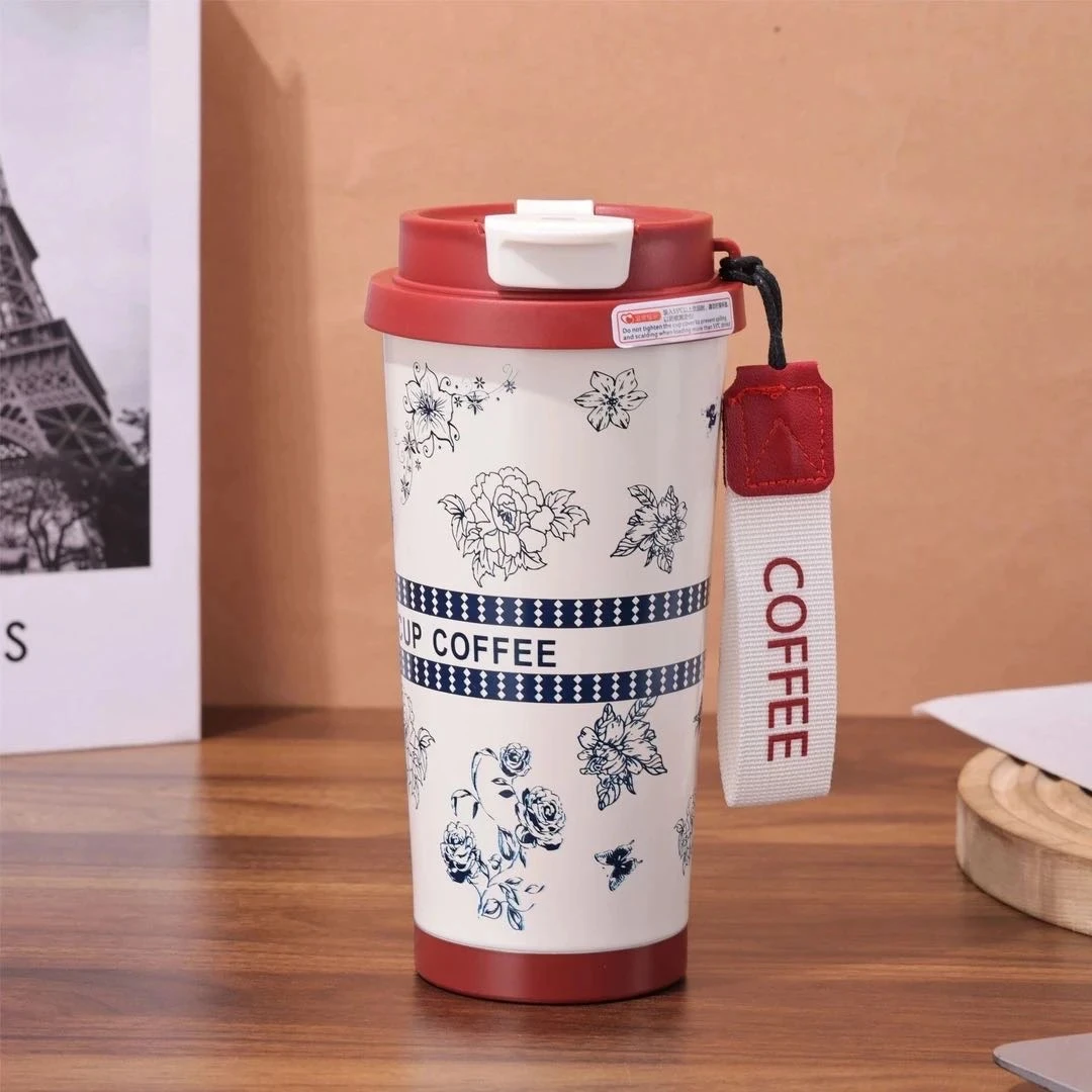 新款500ml保温杯铃兰杯保温保冷高颜值车载杯子咖啡杯便捷吸管杯