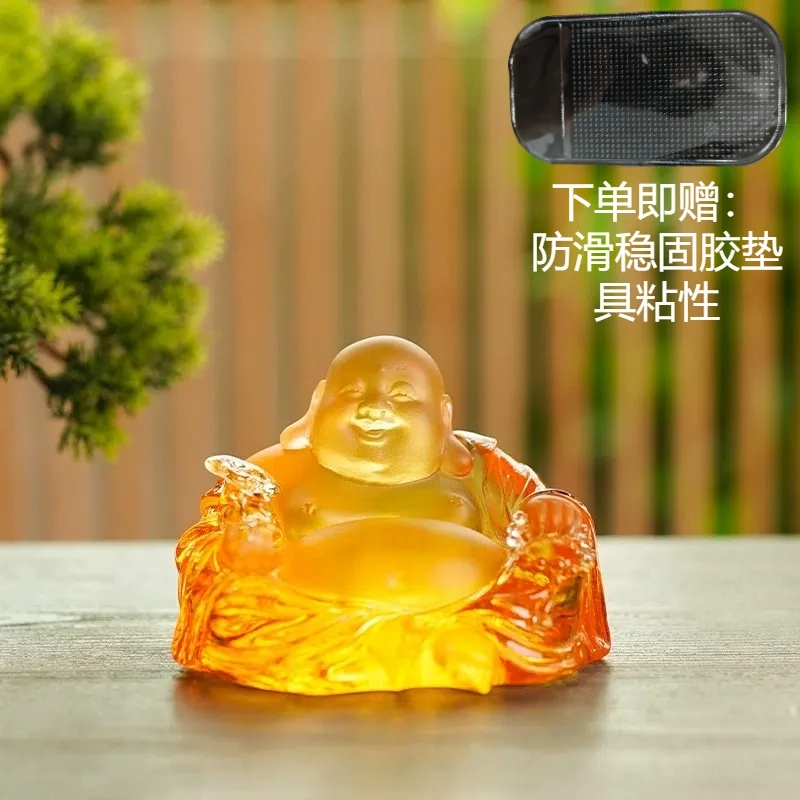 古法琉璃创意大肚弥勒禅意和尚笑口常开笑脸弥勒家居桌面摆件车摆