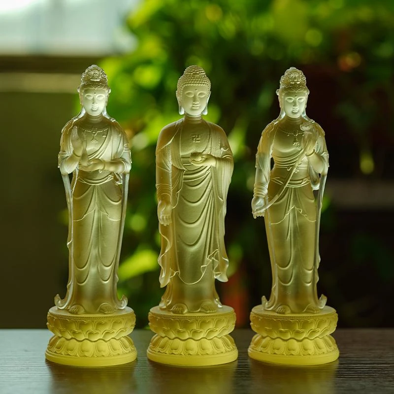 西方三圣琉璃佛像摆件居家客厅站立观世音阿弥陀佛西方三圣佛像