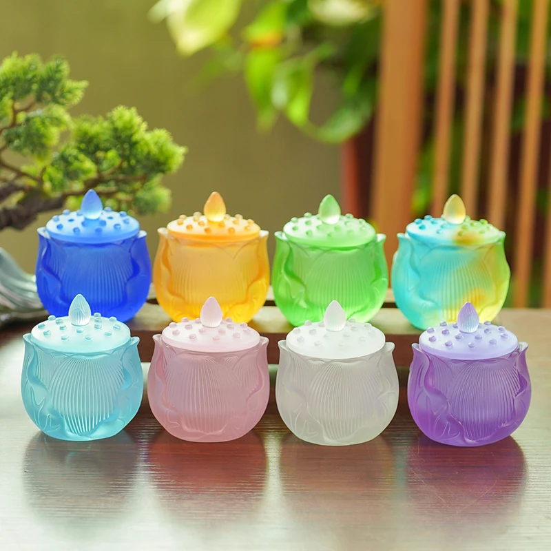 古法琉璃带盖八色圣水杯居家大容量净水杯供水杯粉色彩色黄色白色