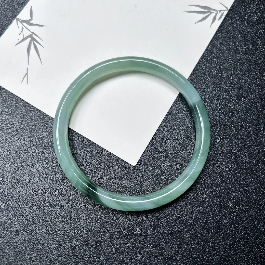 非金属玻璃手镯 绿色飘花细圆条手镯60