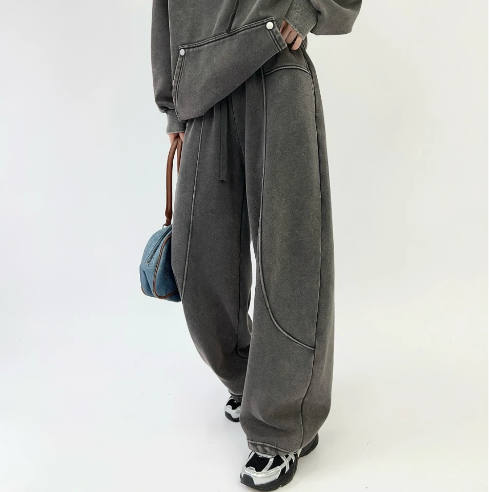 【多多家】弧形拼接680g重工砂洗做旧香蕉裤【0089】