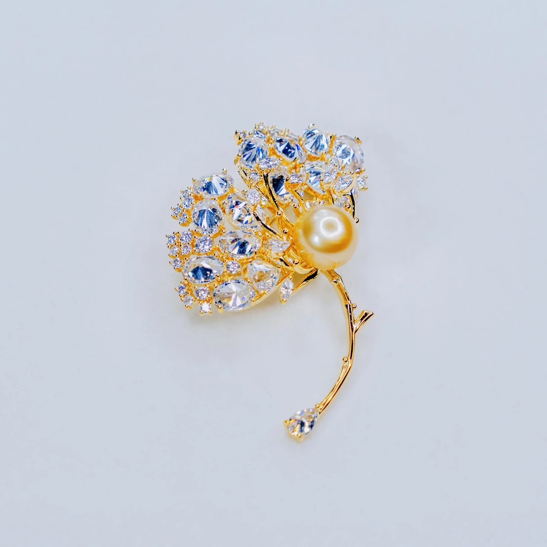 【大D】银杏叶造型设计款金珠胸针/10-11MM