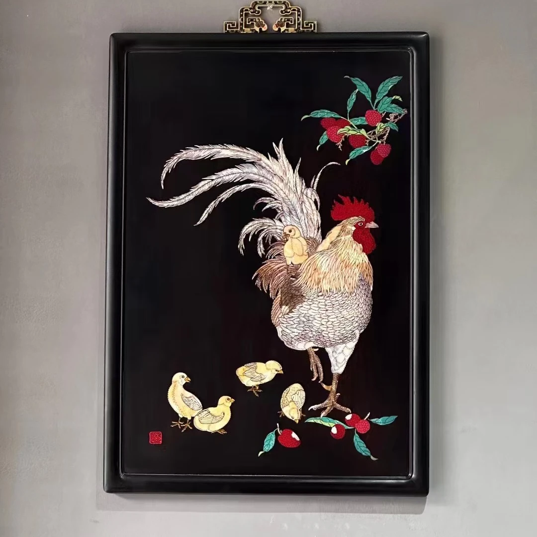 紫光檀嵌螺钿挂屏「大吉大利&鸿运当头」