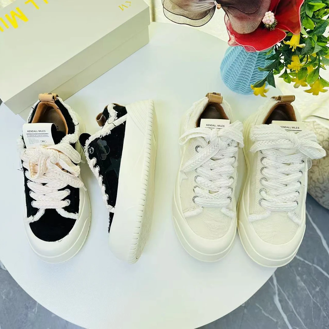 意大利轻奢小众纯源时尚松糕底系带休闲板鞋女厚底小白鞋大头鞋