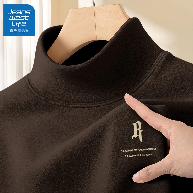 真维斯无界高品质男士长袖t冬加绒2025新款百搭设计感绒德打底衫