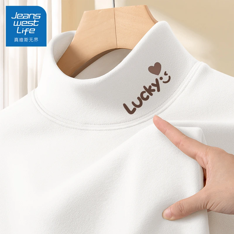 真维斯德绒打底衫女士2024新款秋冬季长袖t恤双面绒高领内搭上衣t