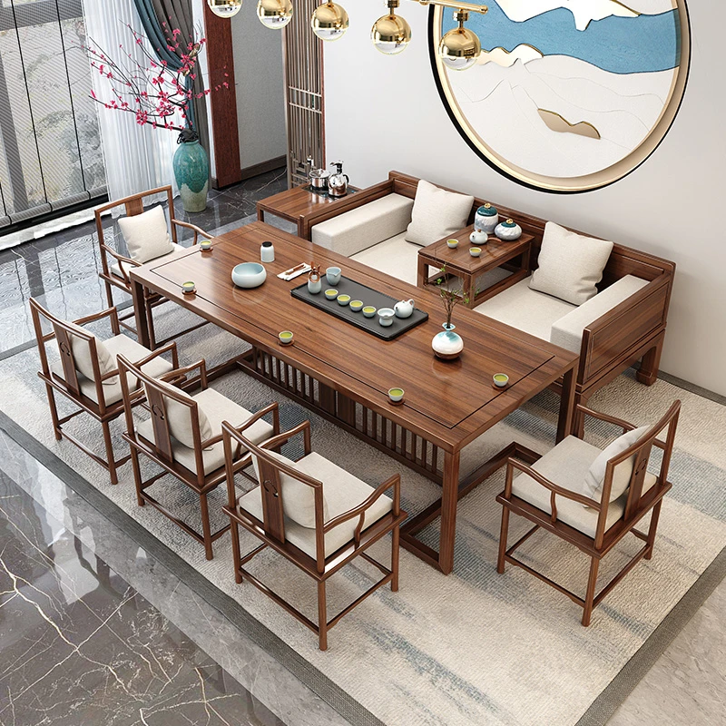 罗汉床沙发泡茶屏风茶桌椅新中式全实木功夫茶几禅意家用接待组合
