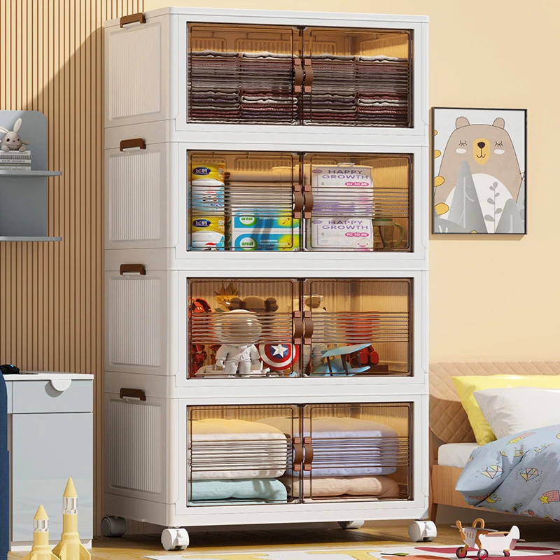 免安装宝宝衣柜置物架收纳柜零食柜多层储物柜客厅双开门收纳柜子