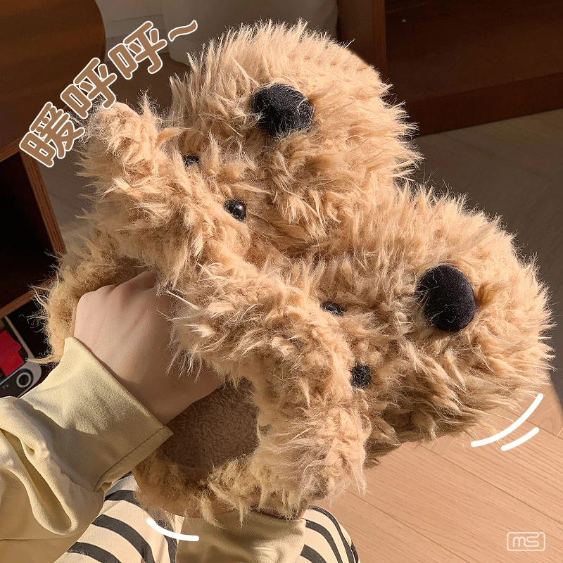 可爱小狗卡通潦草拖鞋新款新款女鞋加绒保暖棉拖女士家居棉拖鞋