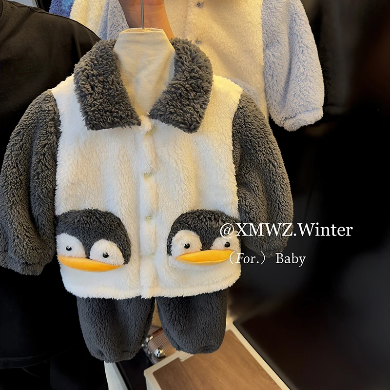 【清~仓】24SY60洋气灰小企鹅双面绒家居服