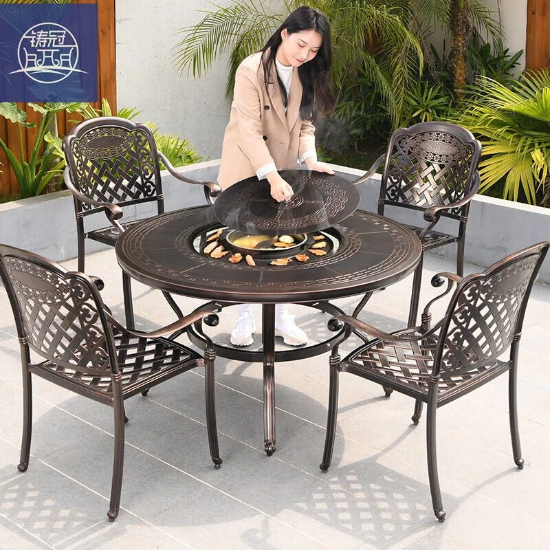 铸冠户外烧烤桌椅铸铝庭院休闲BBQ烧烤架家用木炭烧烤炉 4张斜格