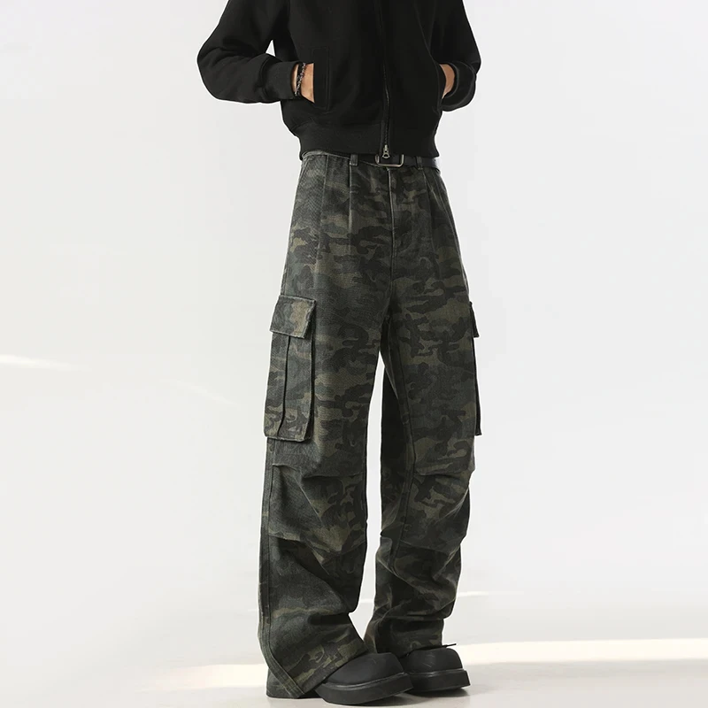 美式高街ins潮流复古裤子迷彩伞兵裤秋季宽松百搭工装裤牛仔长裤