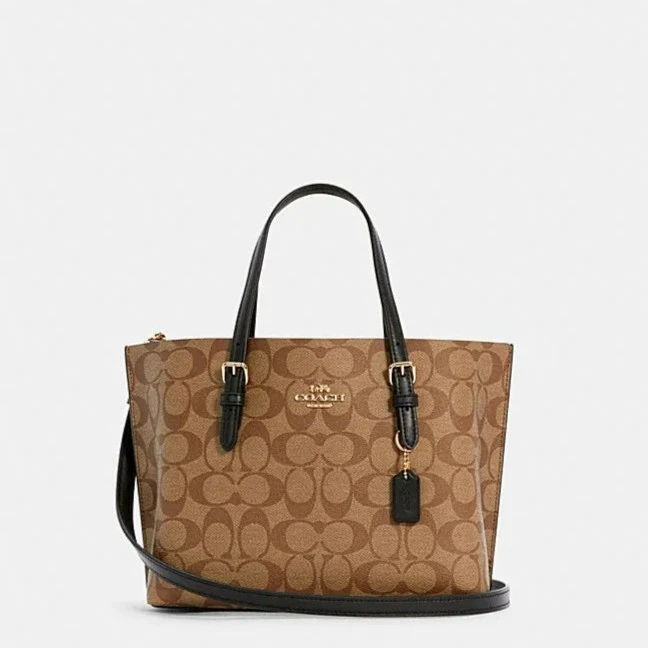 【裸包】COACH蔻驰Mollie 25 卡其拼黑 托特包（25*19*12.5cm)C4250