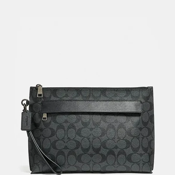 COACH蔻驰 男士 黑灰老花 经典标志CARRYALL手拿包