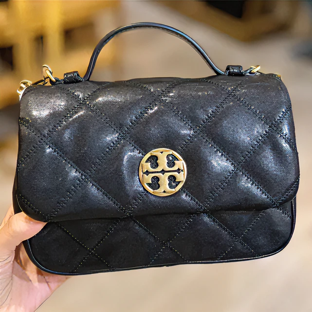 Tory Burch汤丽柏琦新款willa 小号黑色方胖子斜挎包 21*17*6cm