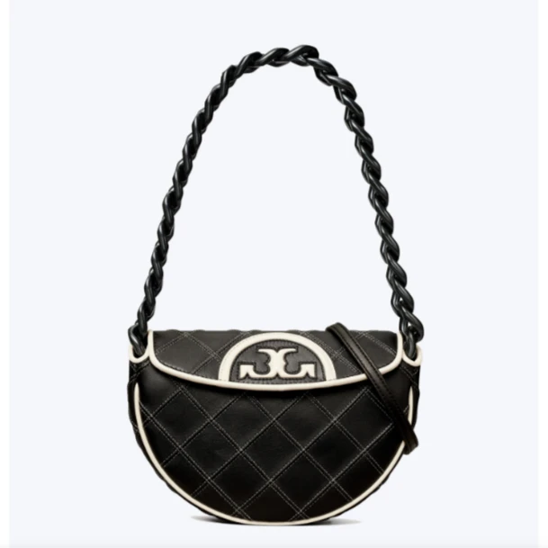 【XIAO】Tory Burch/汤丽柏琦Fleming黑白拼新月单肩包 22.5*14*5cm