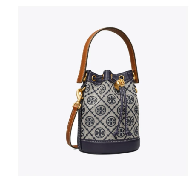 【XIAO】Tory Burch/汤丽柏琦藏青色抽绳迷你小号水桶包 14*11*18cm