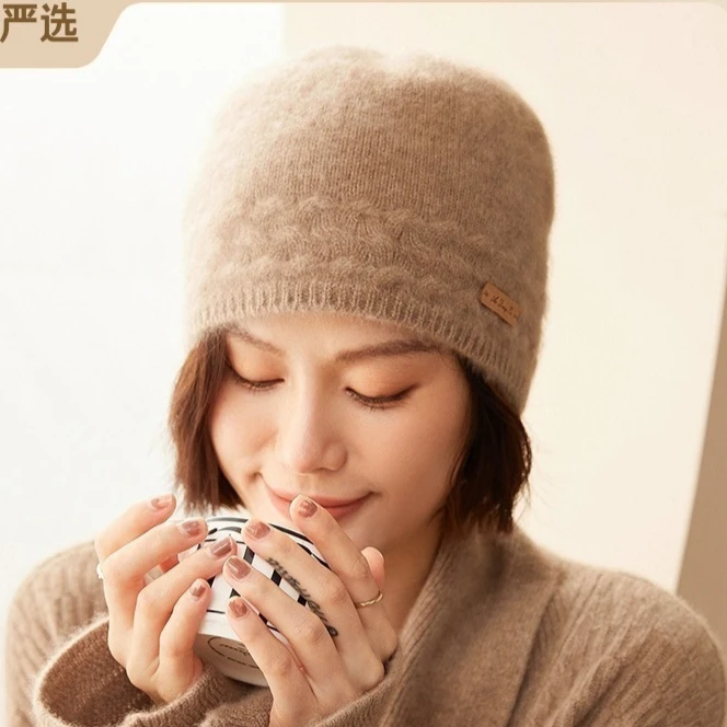 羊绒帽子女100纯山羊绒2023秋冬新款时尚针织护耳保暖帽子