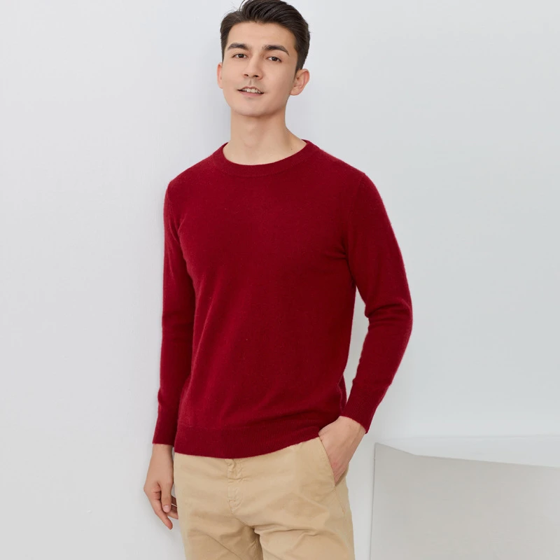 经典款男圆领山羊绒衫宽松型休闲毛衣冬季打底针织男士羊绒衫上衣