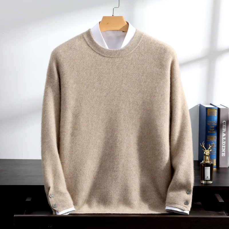 羊绒衫男圆领100纯山羊绒秋冬新款宽松版针织打底毛衣
